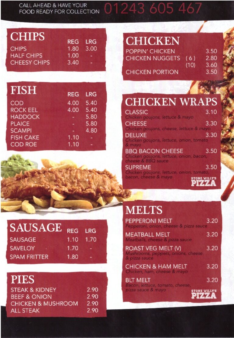Menu Den's Fish Bar